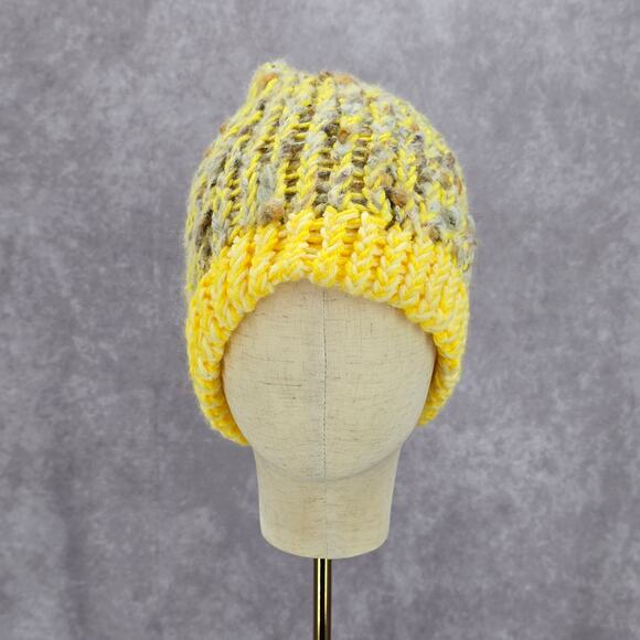 Yellow White Crochet Knit Bucket Cap Hat Fun Vintage Y2K Funky Beanie - Picture 2 of 4